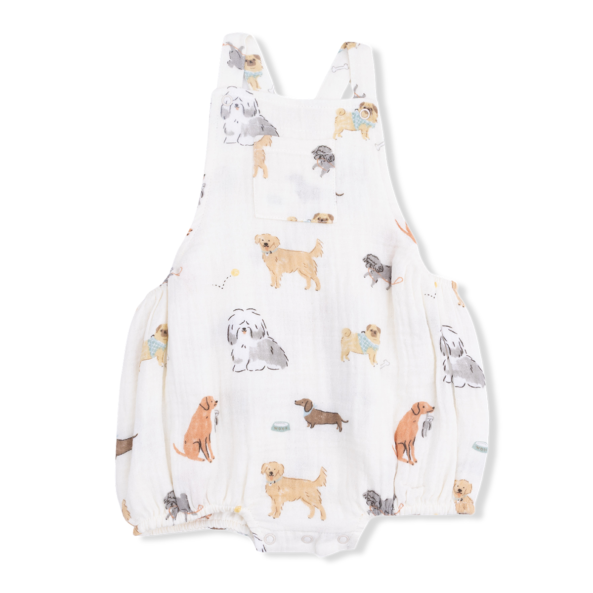Ivory muslin baby boy sunsuit with allover dog print