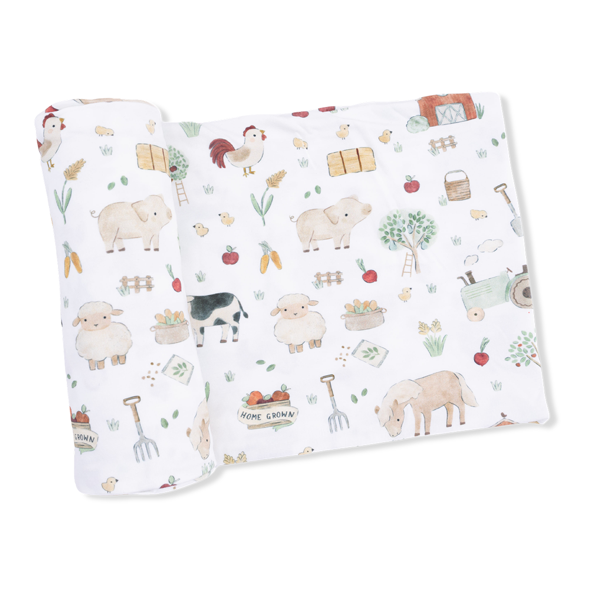 Farm animal print bamboo baby swaddle blanket