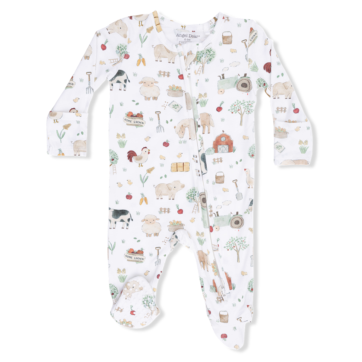 Farm animal print bamboo baby zip footie sleeper