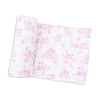 Pink puppy toile bamboo baby swaddle blanket