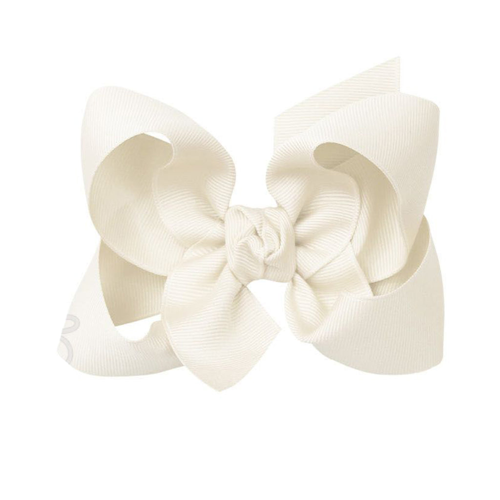 Off-white grosgrain classic cream hair bow with double knot center.