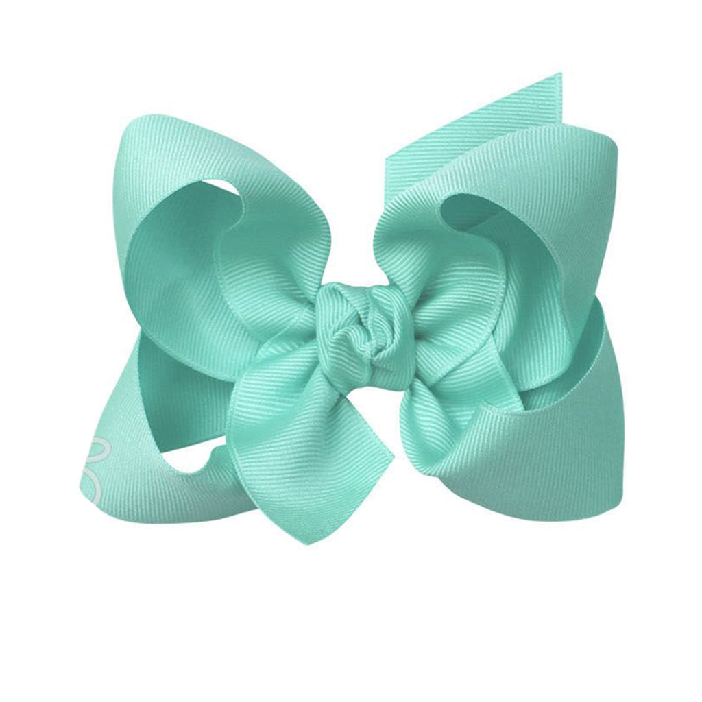 Aquamarine green grosgrain classic hair bow with double knot center.