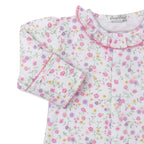 Floral-patterned baby gown with ruffled collar