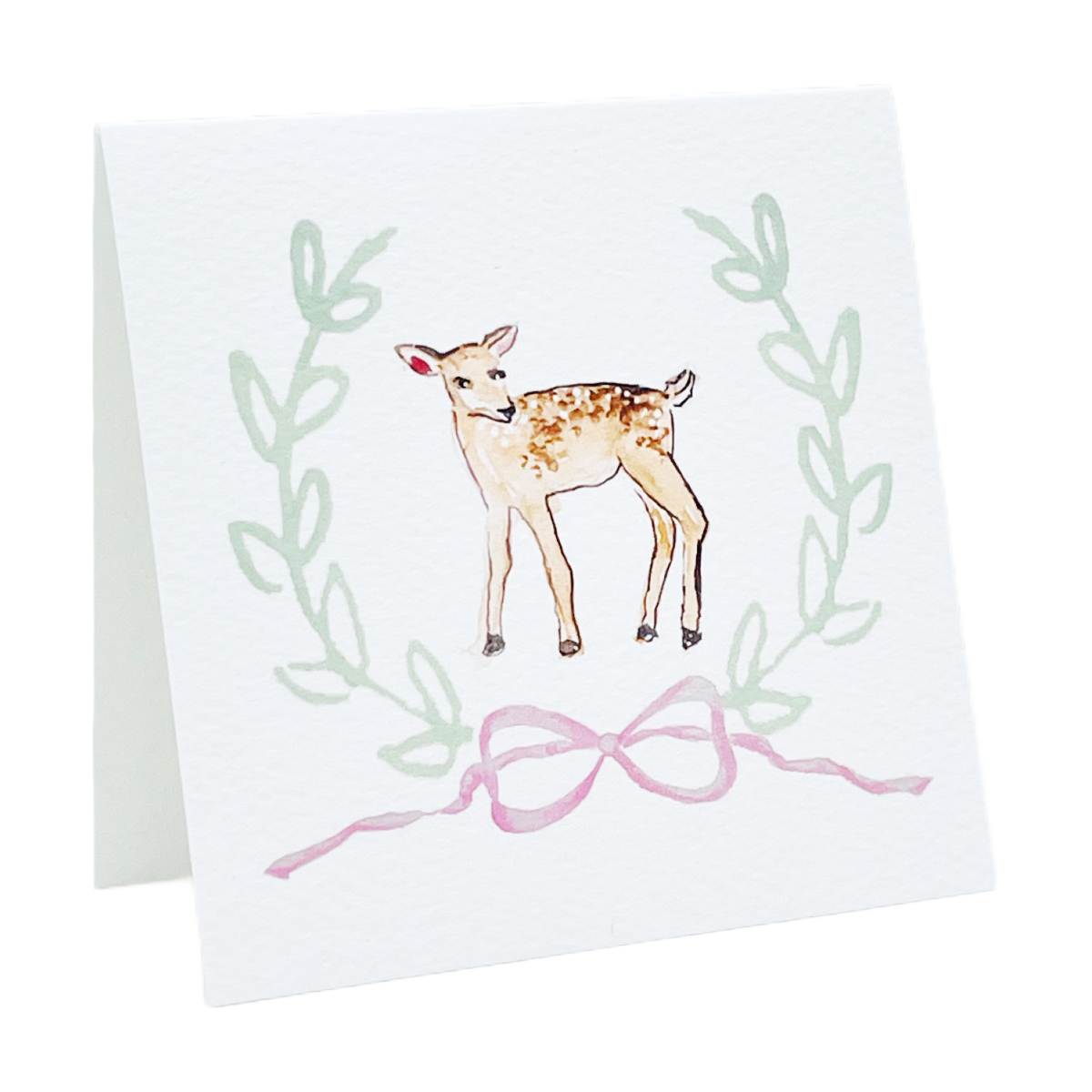 Baby Toddler Gift Enclosure Card Deer with Pink Bow