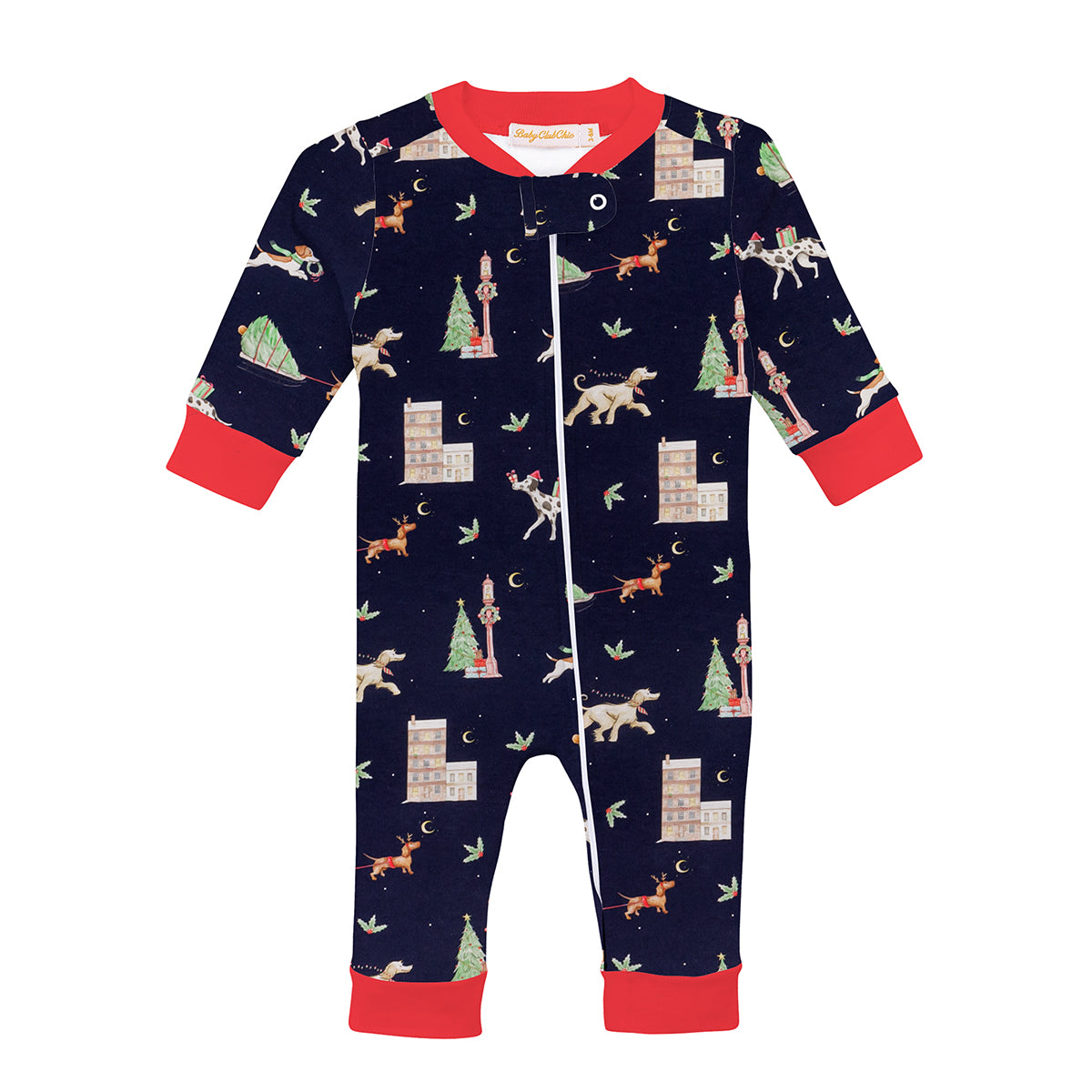 Baby Club Chic Holiday In The City Zip Front Christmas Pajamas