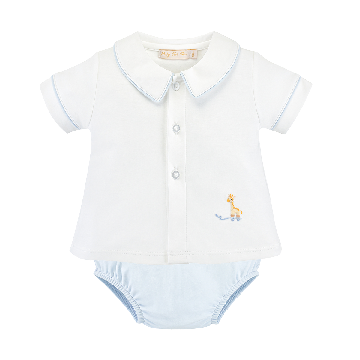 Boy's Embroidered Giraffe Diaper Set