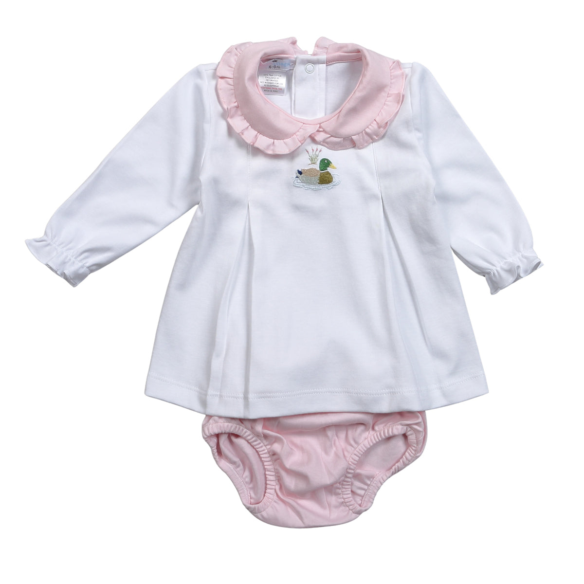 Girl's Embroidered Mallard Pima Cotton Pink Bloomer Set