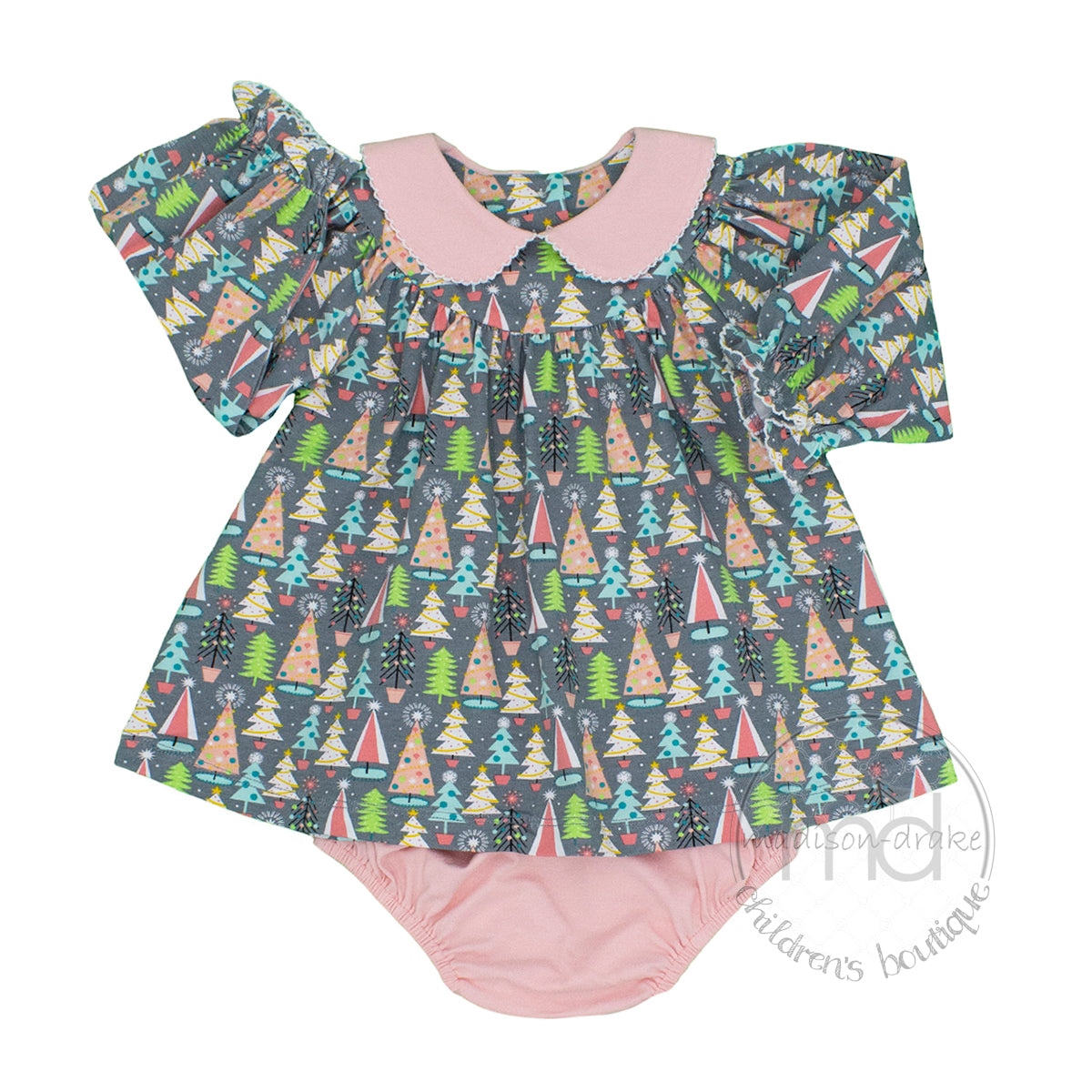 Baby Girl's Mod Christmas Trees Bloomer Set by Sage & Lilly