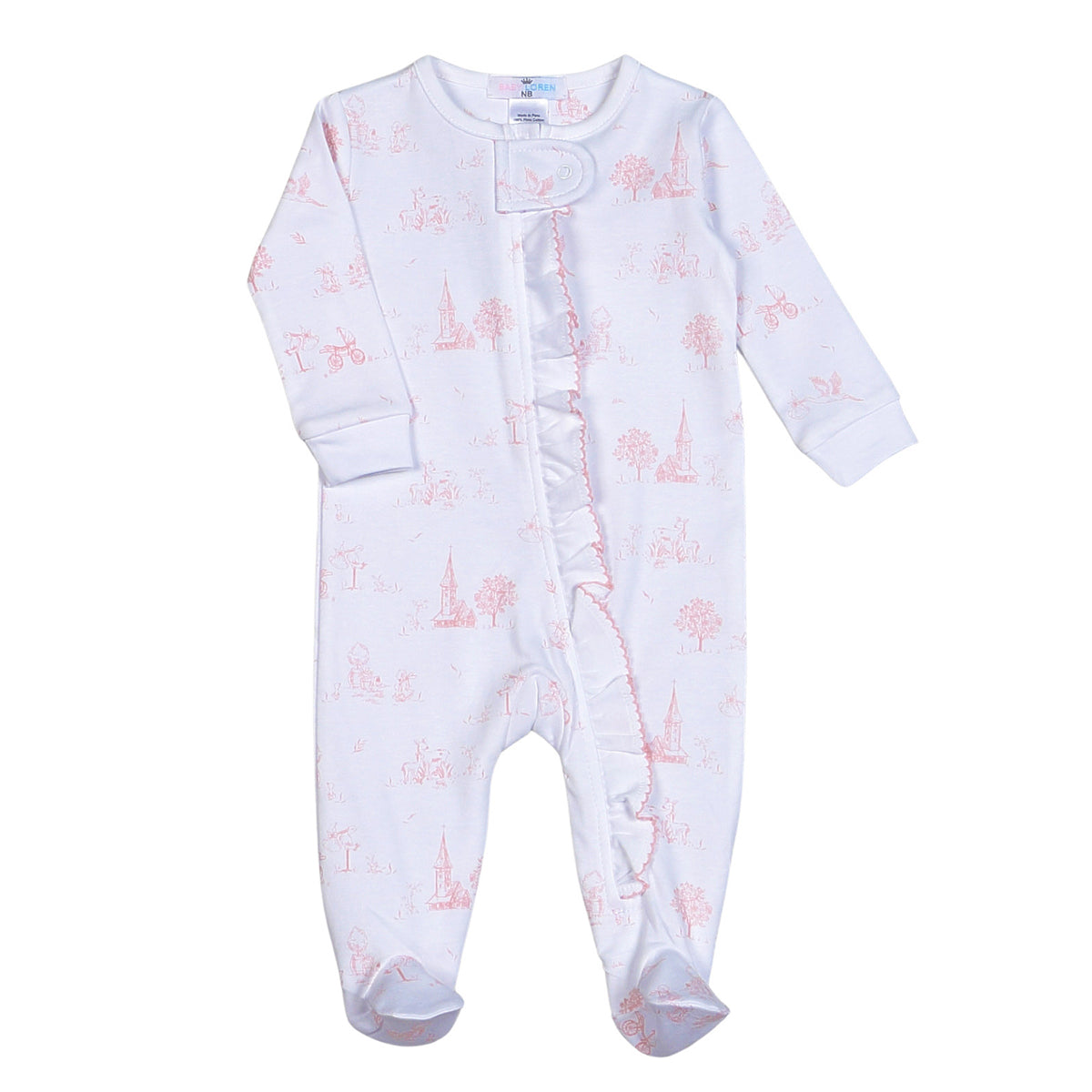 Baby Girl's Pink Toile Zippered Footie