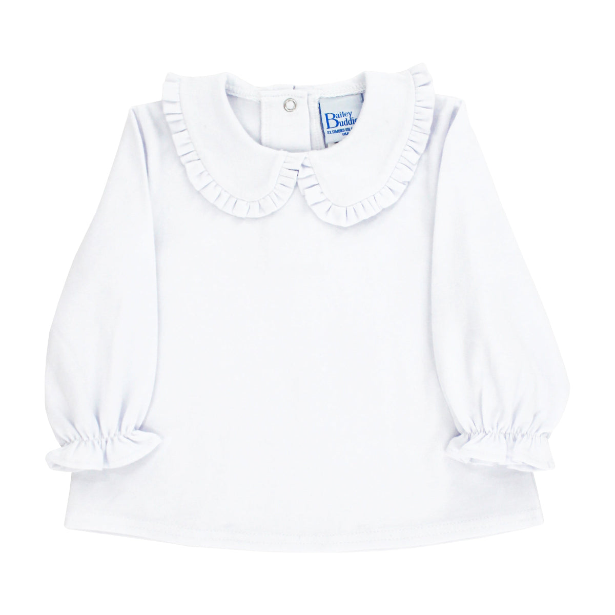 Bailey Boys girls white knit Peter Pan collar shirt with ruffle trim