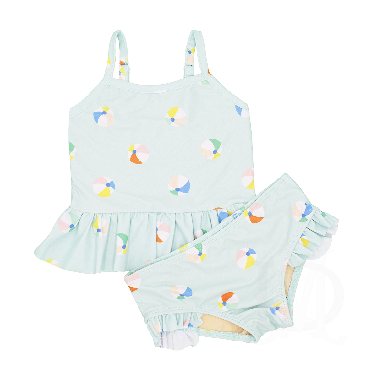 Little Girl's Beach Ball Print Tankini Two-Piece Swimsuit
