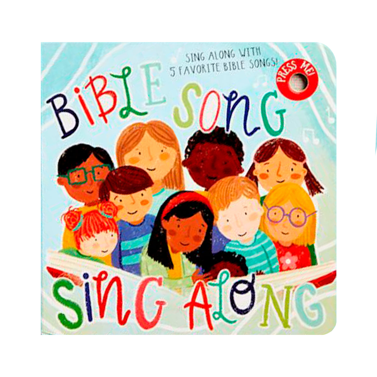 Children's book titled 'Bible Song Sing Along' with illustrations of children and colorful text.