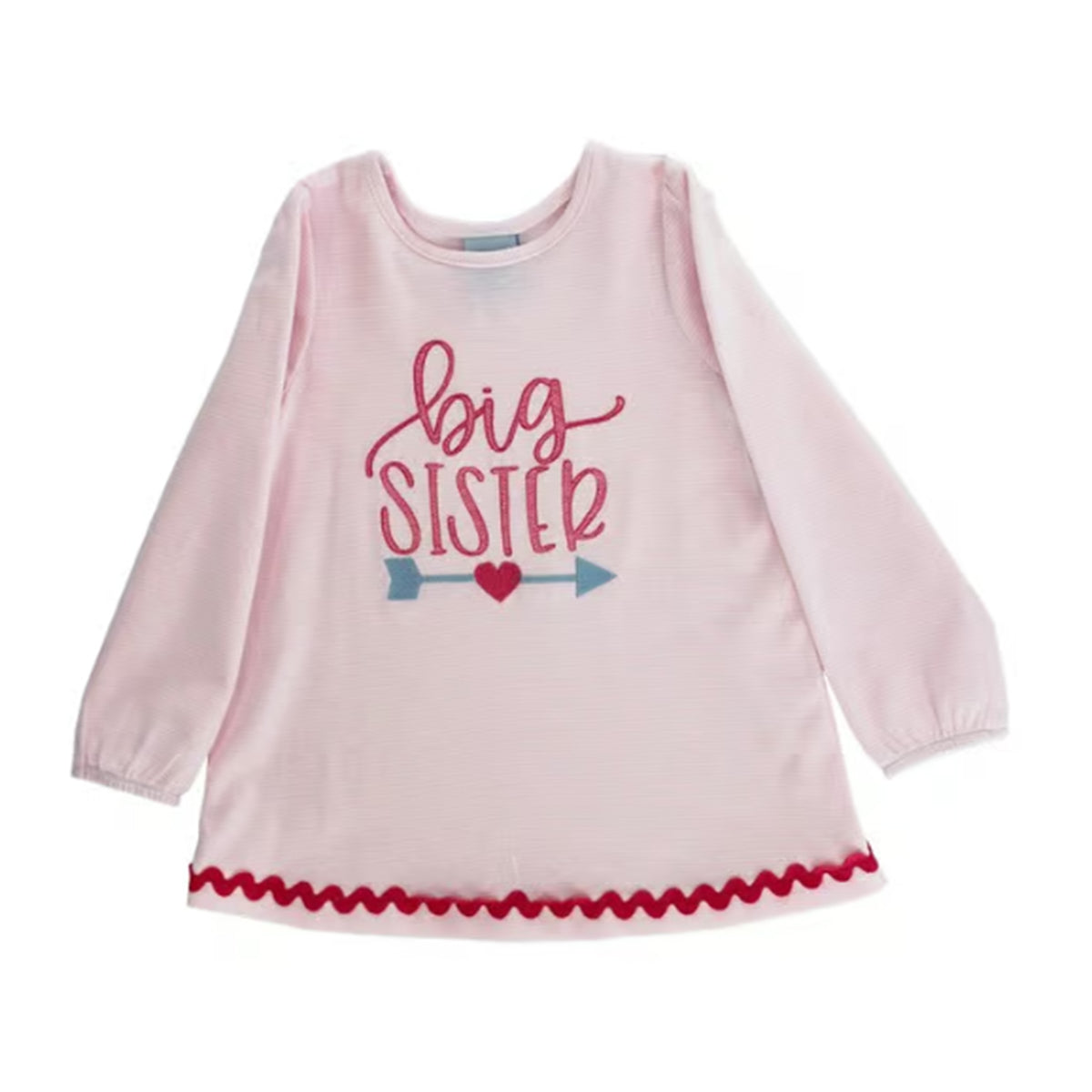 Little Girl's Big Sister Tunic Pink Striped Appliqued Top Bailey Boys