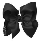 Large black grosgrain classic hair bow with double knot center.