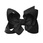 Black grosgrain classic hair bow with double knot center.