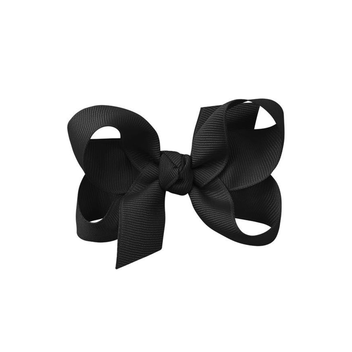 Black grosgrain classic hair bow with double knot center.