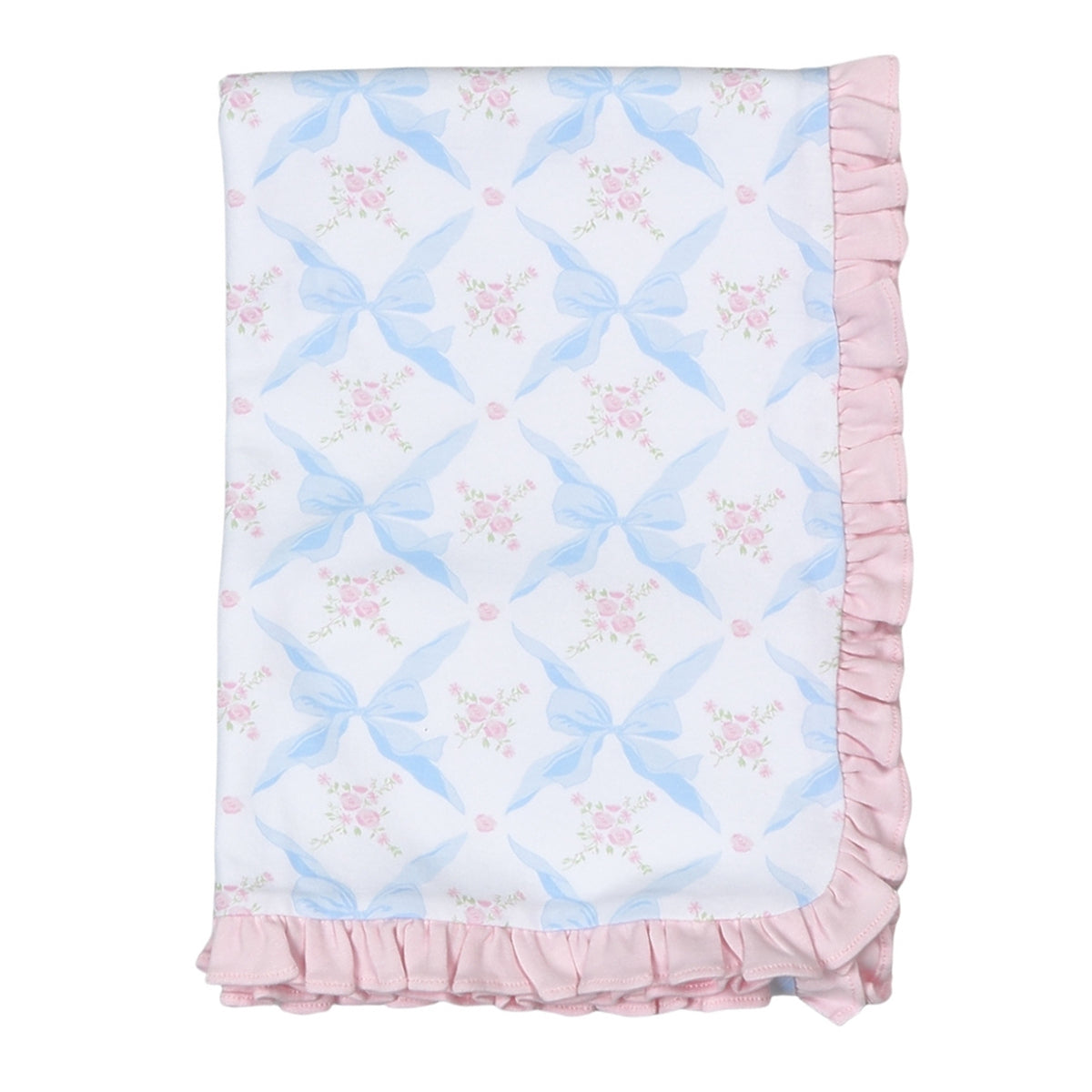 Blue Bows Pink and Blue Pima Cotton Receiving Blanket