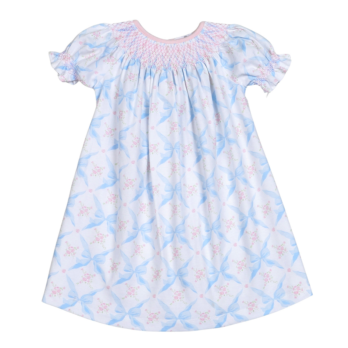 Girl's Blue Bows Smocked Bishop Dress