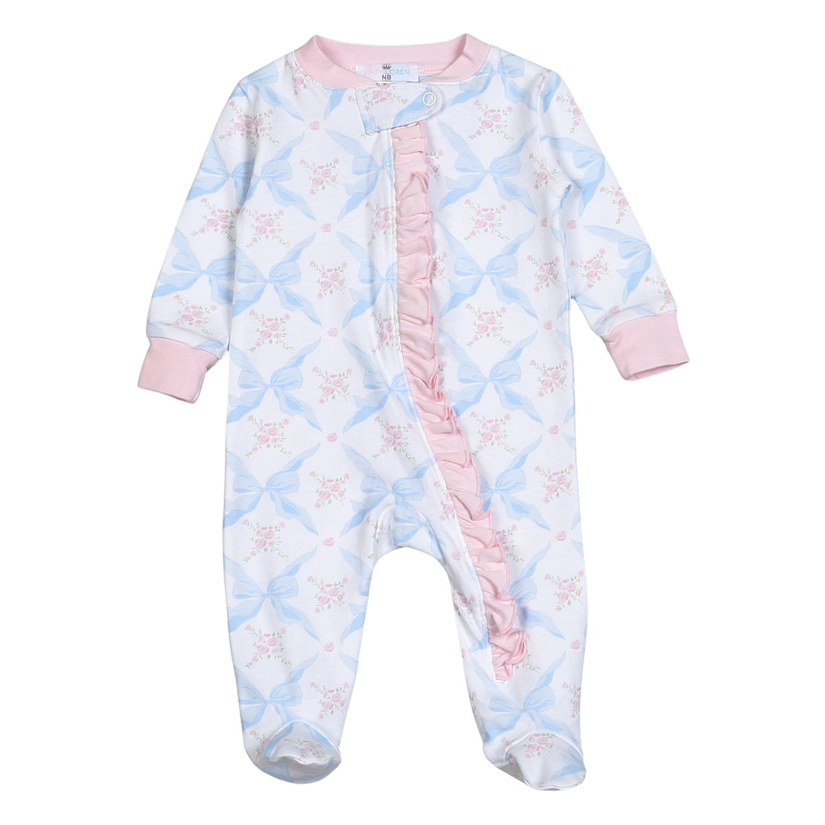 Girl's Blue Bows Zippered Pima Footie