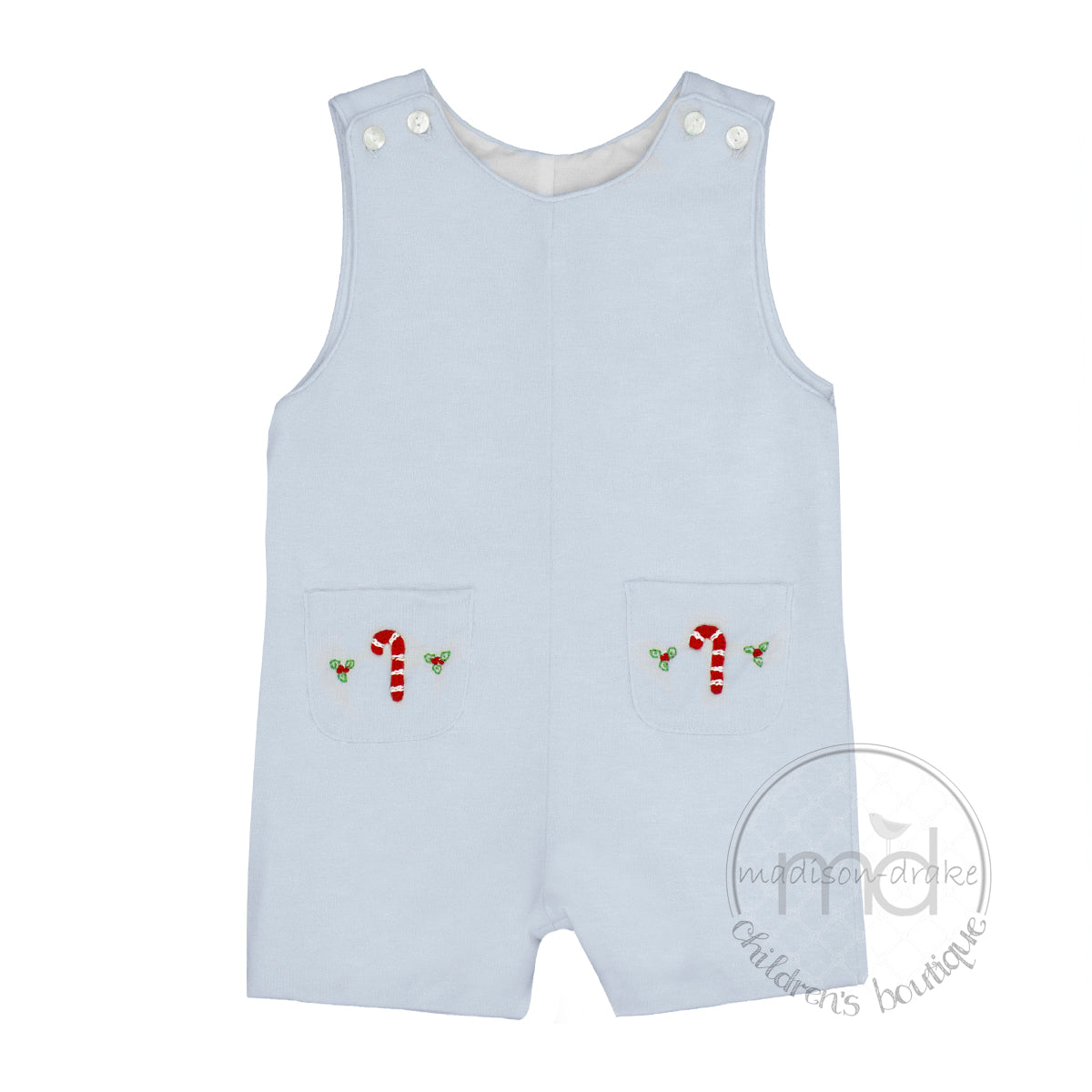 Baby Boy's Candy Canes and Holly Pocket Knit Shortall by Petit Bebe