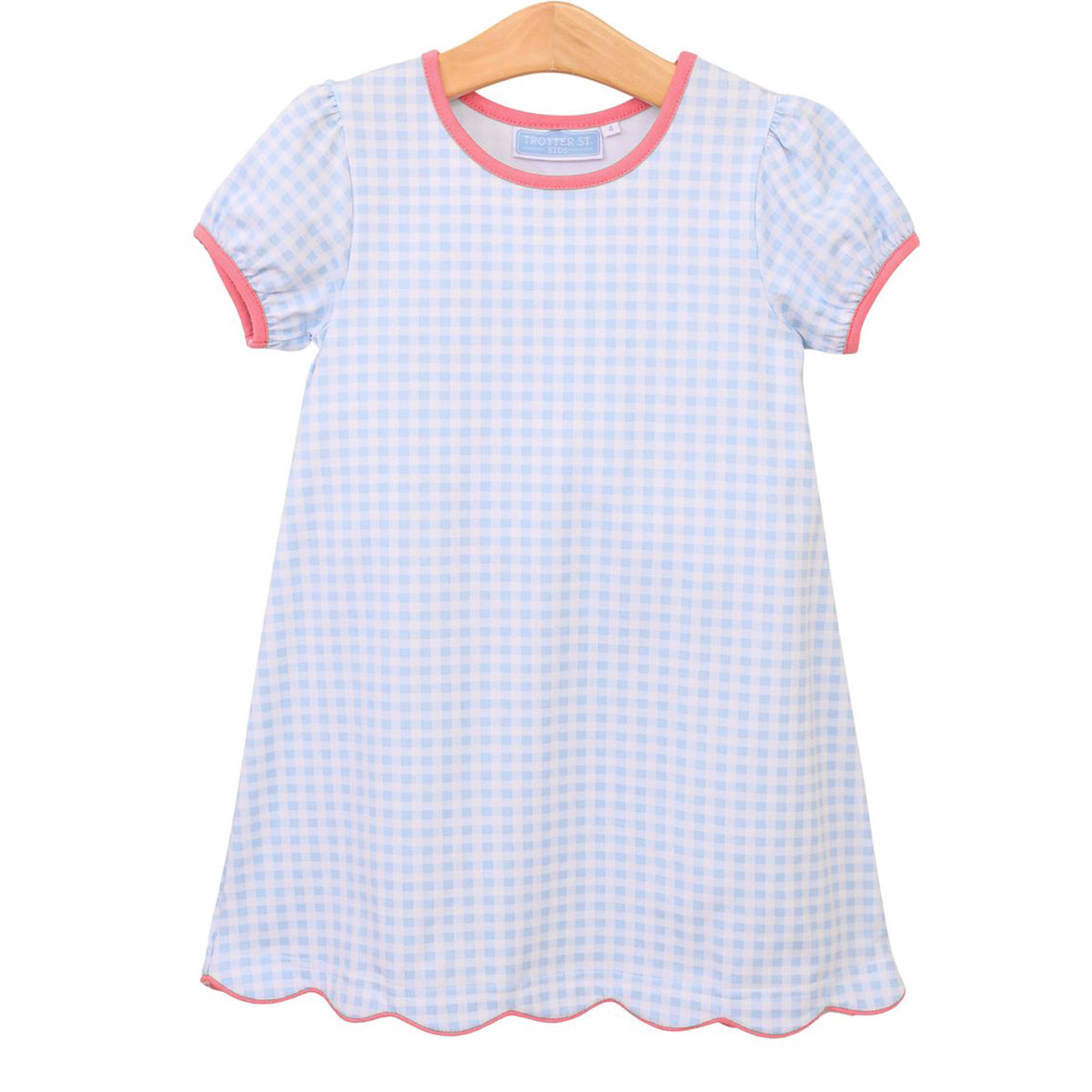 Girl's Blue Gingham Scalloped Dress