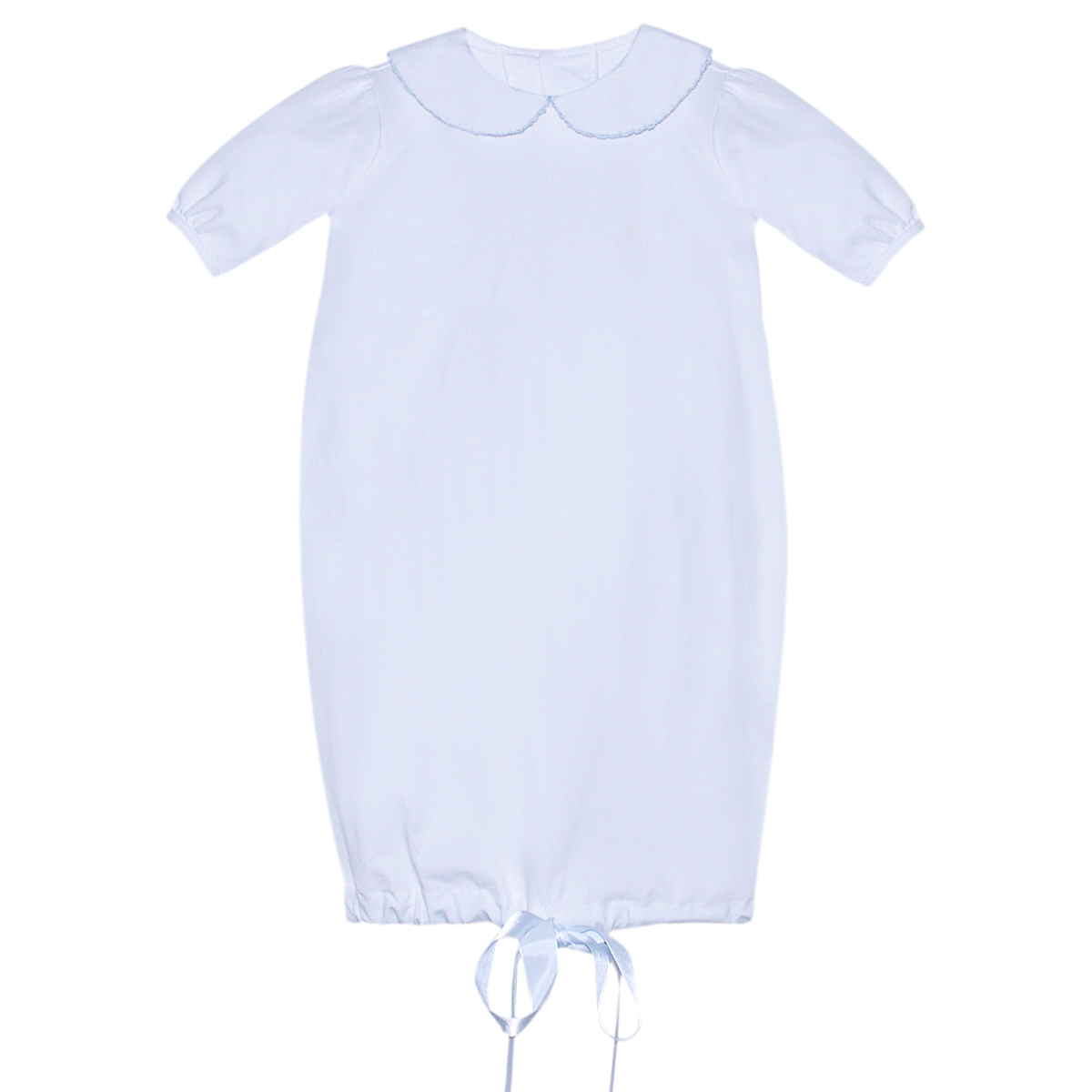 Boy's White Knit Blue Satin Drawstring Daygown