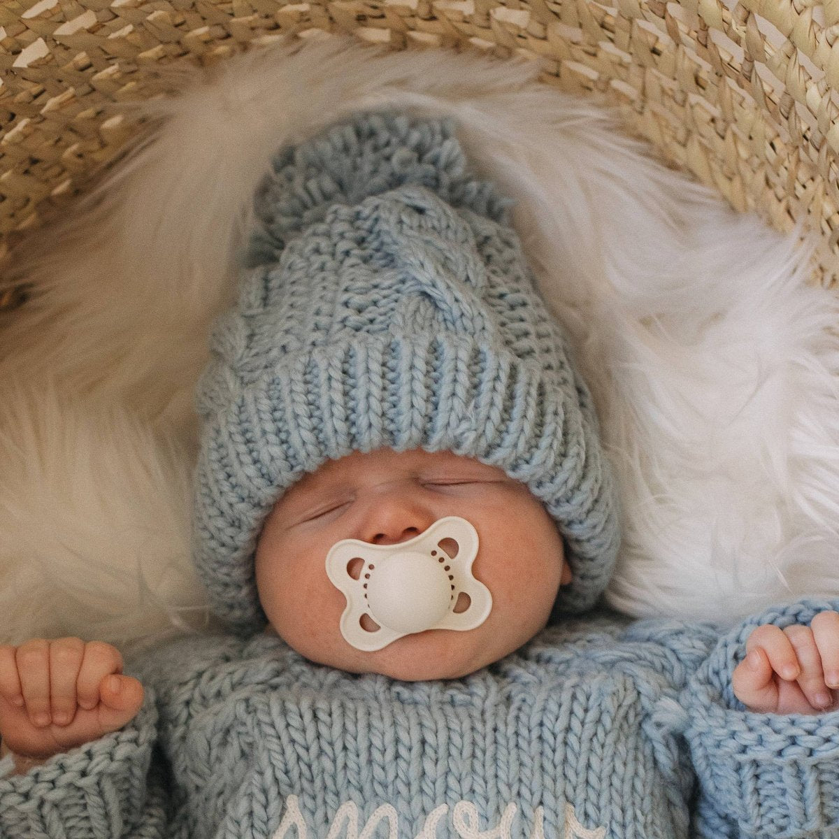 Blue Cable Knit Boy's Pom Pom Hat