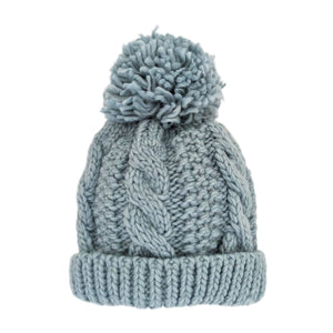 Blue Cable Knit Boy's Pom Pom Hat