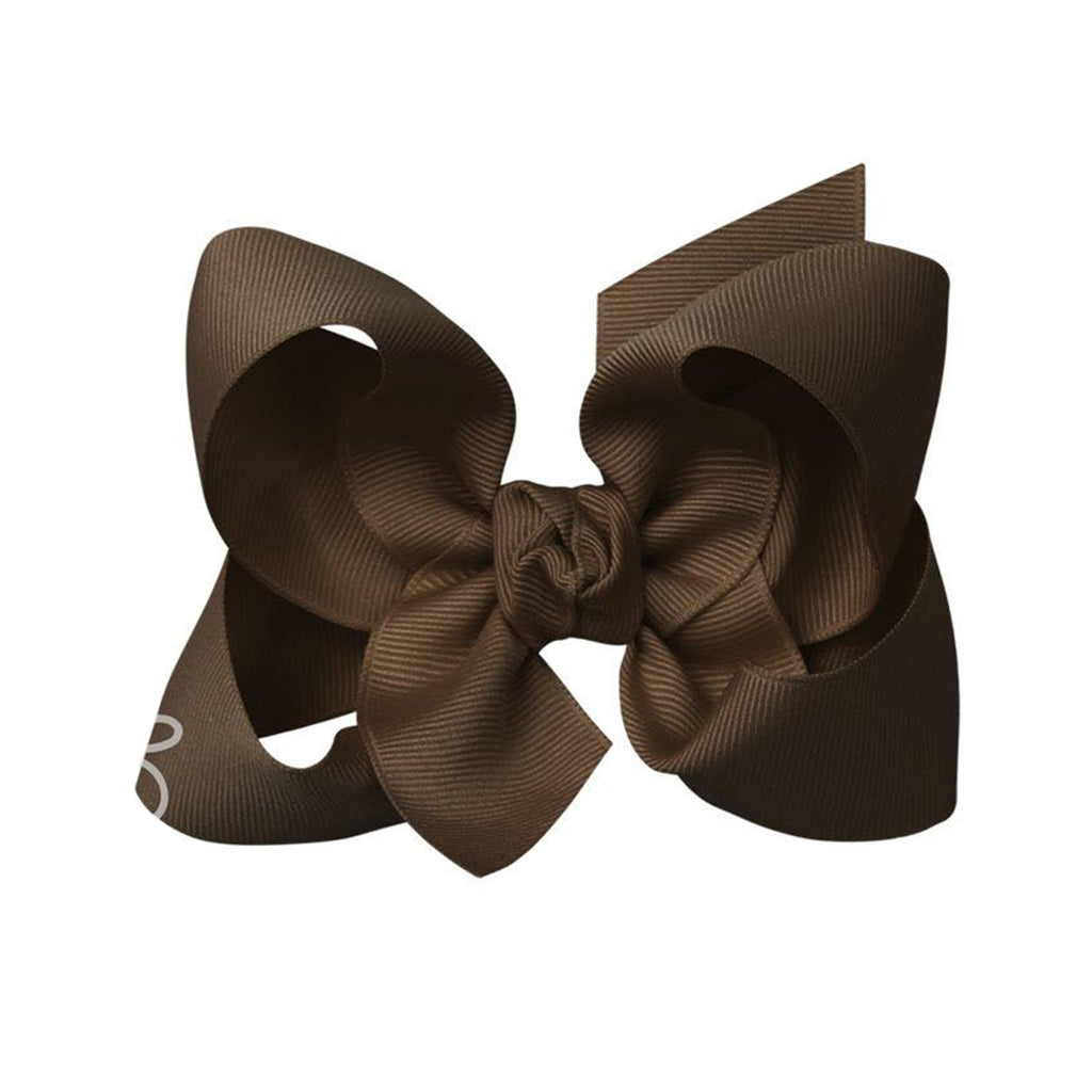 Brown grosgrain classic hair bow with double knot center.