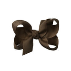 Brown grosgrain classic hair bow with double knot center.