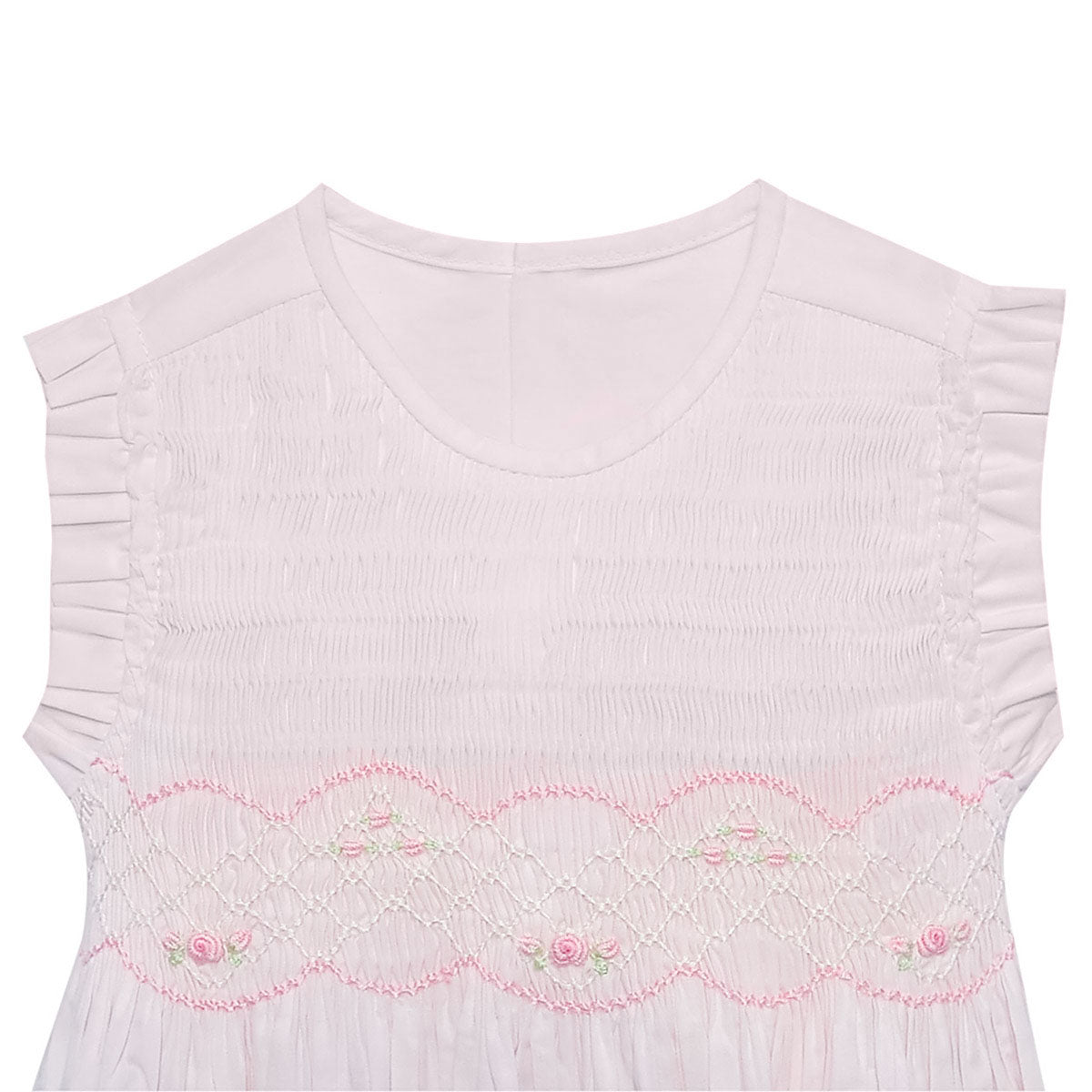 Baby girl pink smocked bodice with rose embroidery