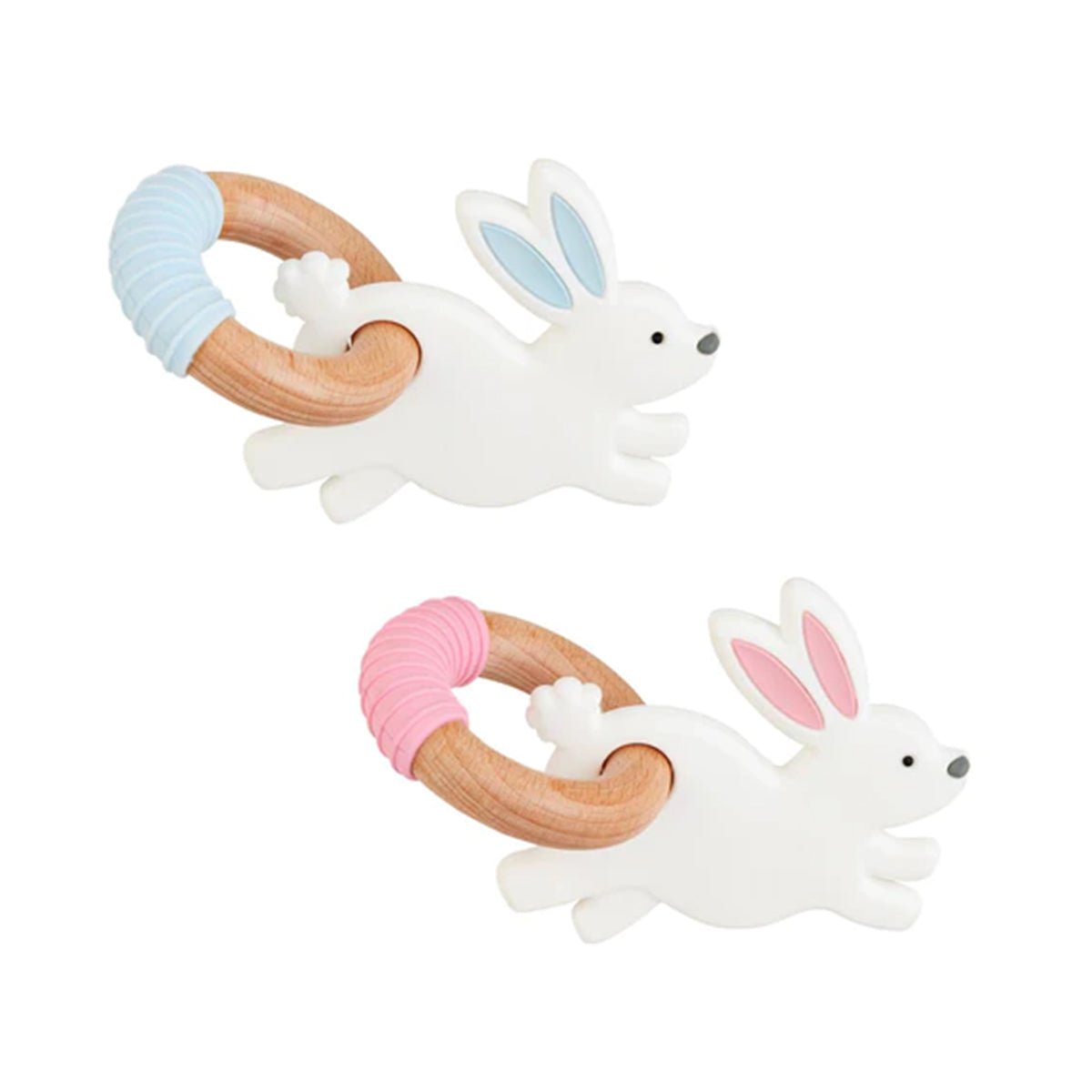 Bunny Rabbit Silicone Teether Pink Blue Bunnies Teething Toy