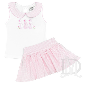 Girl's Pink Gingham Easter Bunny Skort Set