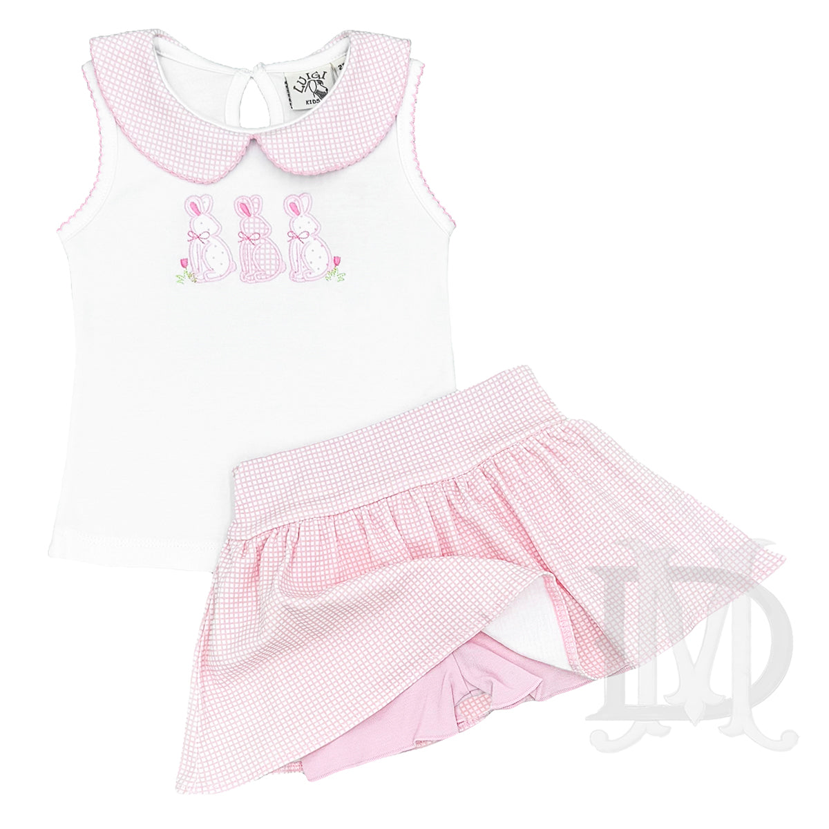 Girl's Pink Gingham Easter Bunny Skort Set