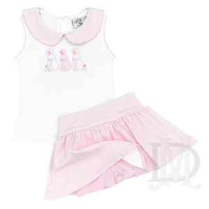 Girl's Pink Gingham Easter Bunny Skort Set