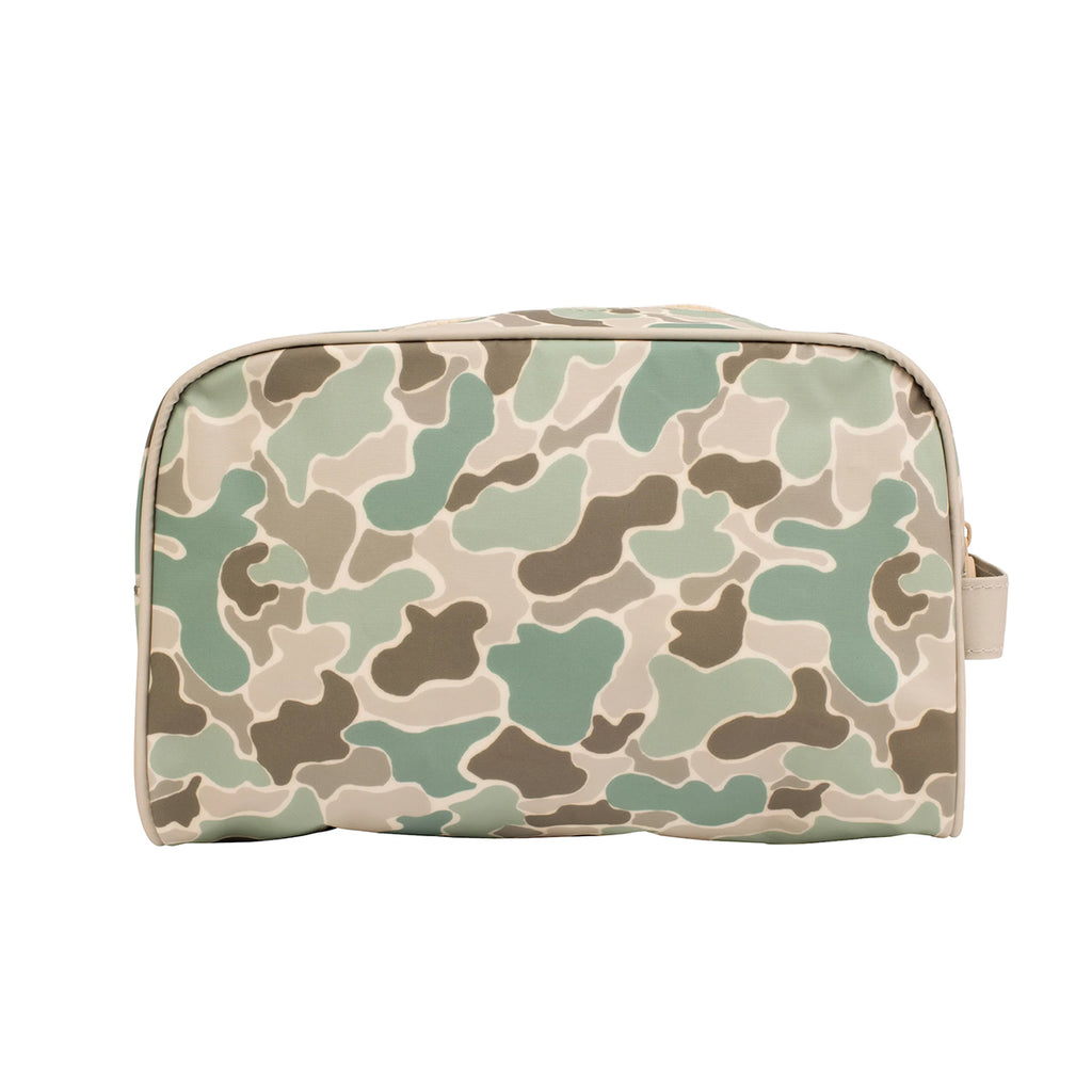 Camouflage print dopp kit travel bag.