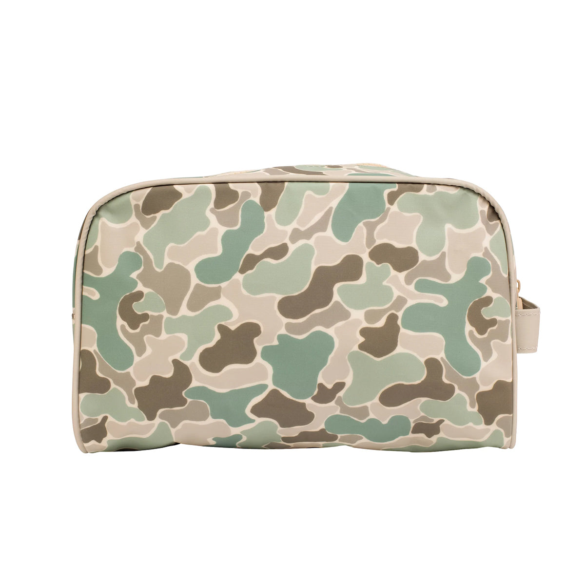 Camouflage print dopp kit travel bag.
