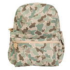 Camouflage-patterned laminated backpack.