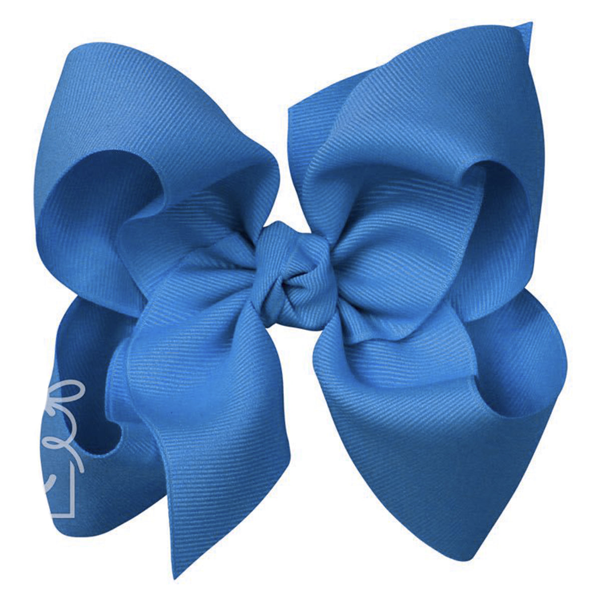 Large blue grosgrain classic hair bow with double knot center.