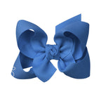 Blue grosgrain classic hair bow with double knot center.