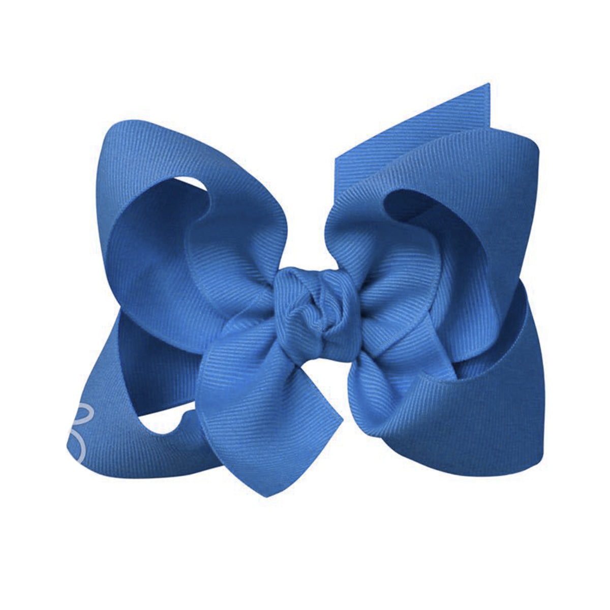 Blue grosgrain classic hair bow with double knot center.