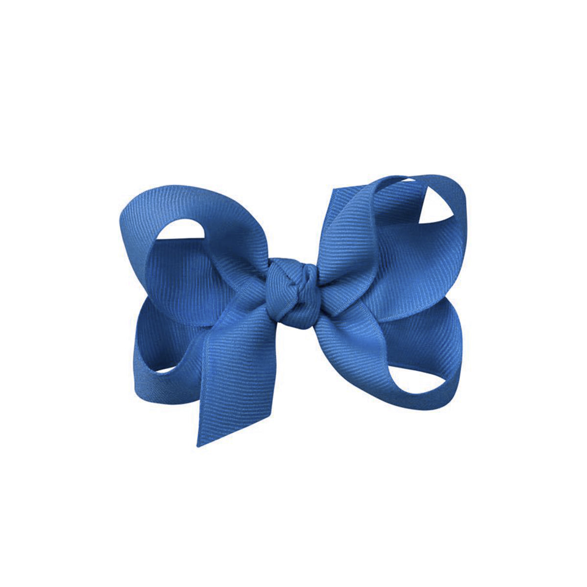 Blue grosgrain classic hair bow with double knot center.