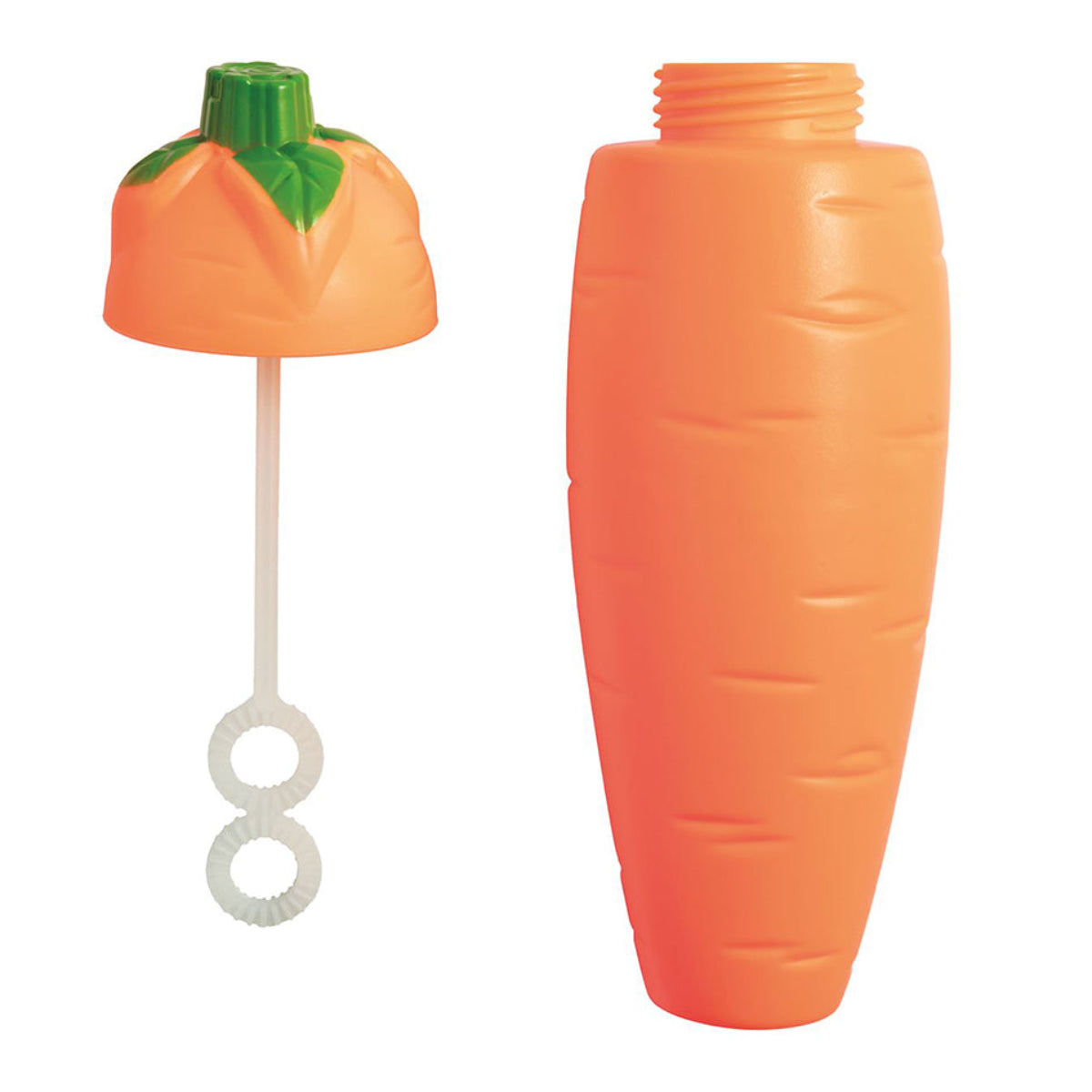 Carrot-shaped bottle of bubbles with a double bubble wand