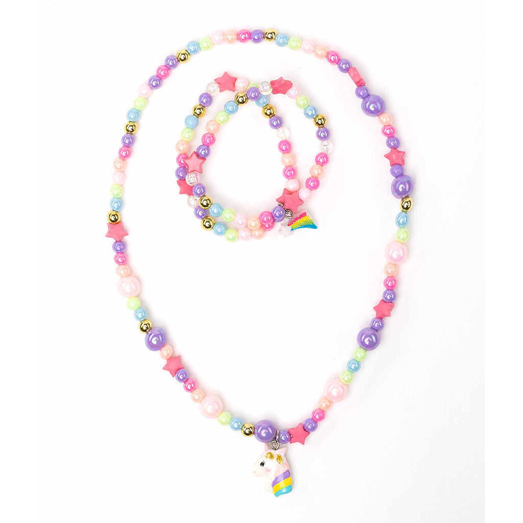 Little Girl's Cheerful Starry Unicorn Necklace and Bracelet Set