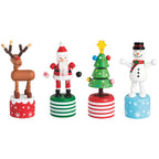Set of four Christmas-themed wooden collapsible figurines on colorful bases