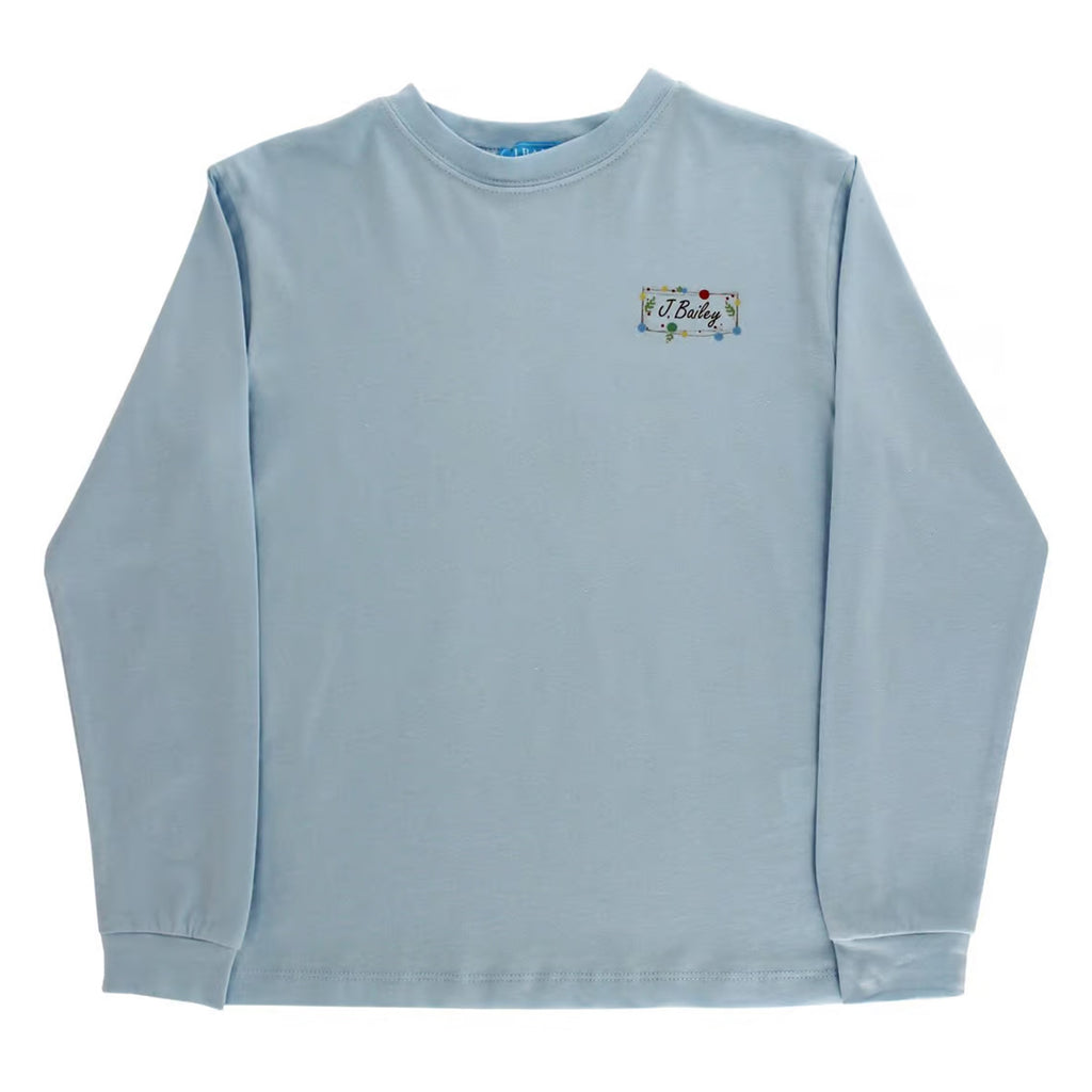 Light blue long-sleeve t-shirt with a J. Bailey logo