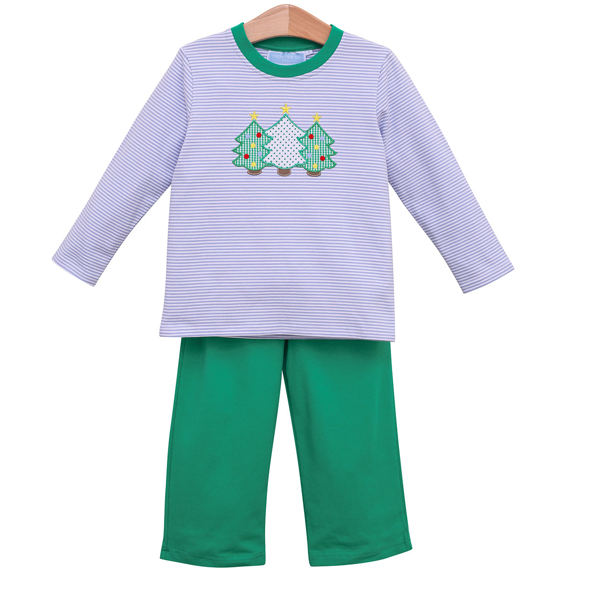 Boy's Appliqued Christmas Trees Pants Set