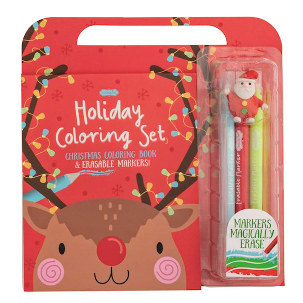 Reindeer Christmas holiday coloring sets for kids with erasable markers and a handle.
