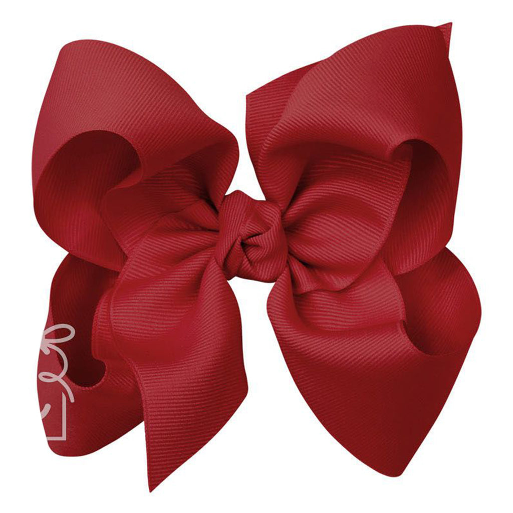 Cranberry red grosgrain classic hair bow with double knot center.