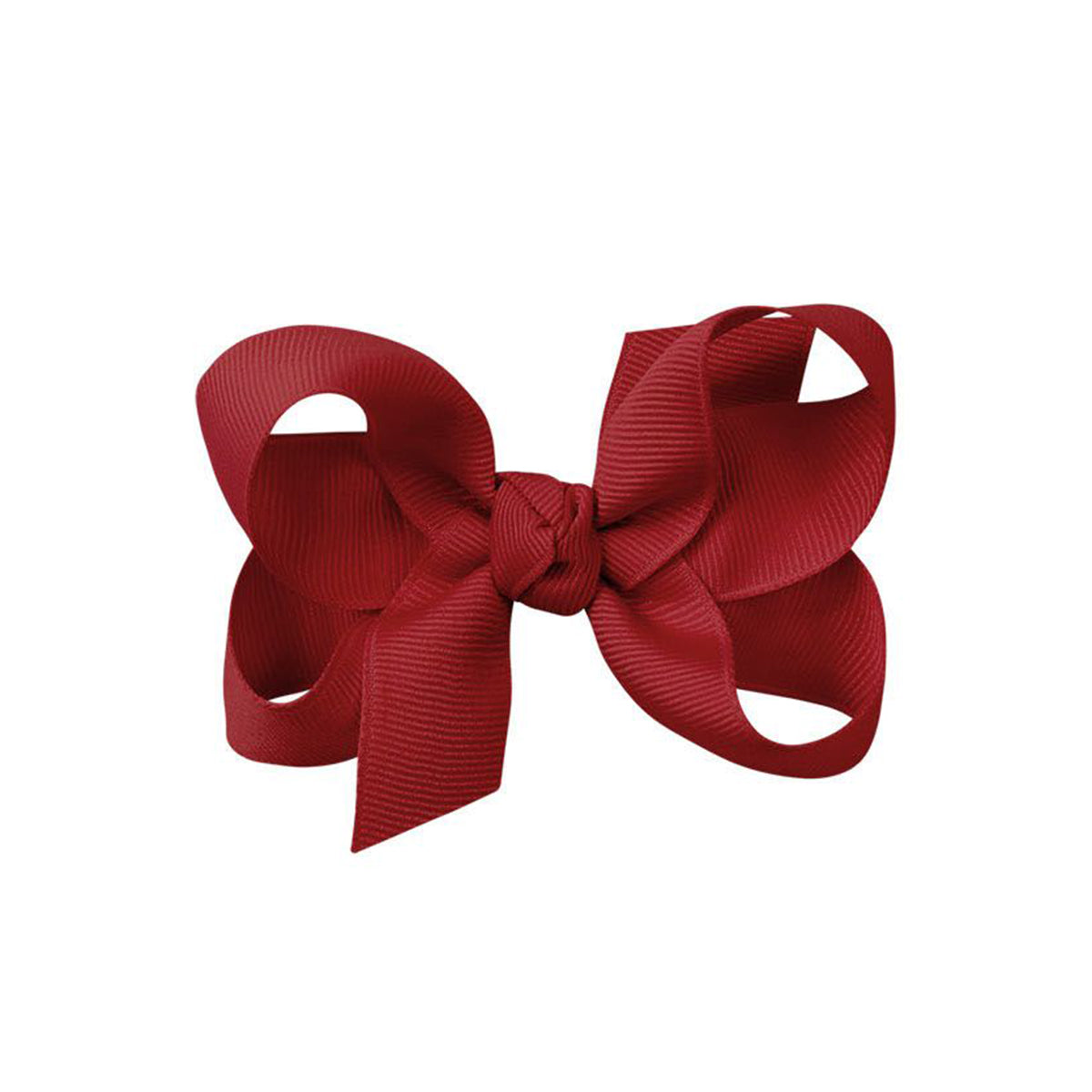Cranberry red grosgrain classic hair bow with double knot center.